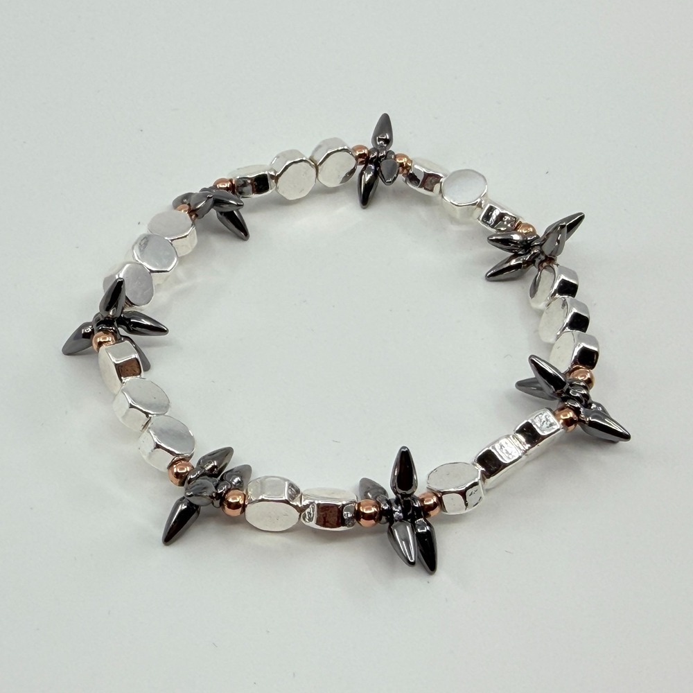 VTG Y2K Cyberpunk Metallic Spike Hematite Stretch Bracelet Retro Goth